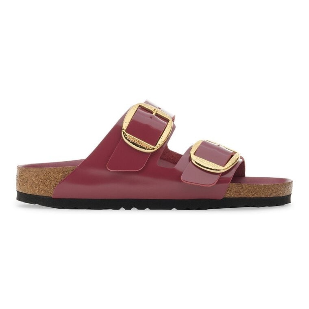 Birkenstock Burgundy Sandals with Gold Accents